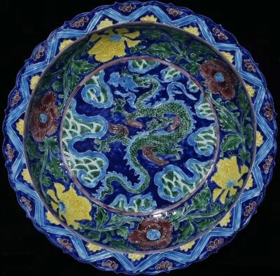 45CM Yongle Signed Old Chinese Fhua Color Dish Plate W/dragon N1999