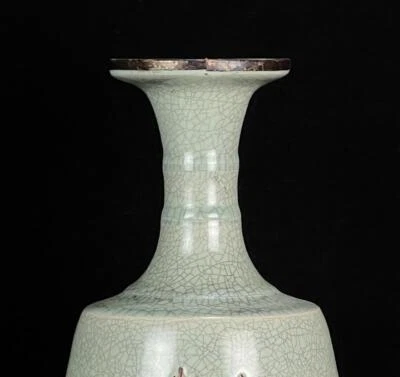 27CM Signed Old Chinese Ru Yao Ru Kiln Vase w/poem N645