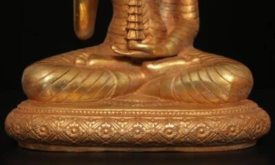 21CM Old Antique Chinese Bronze Gilding Statue Buddha