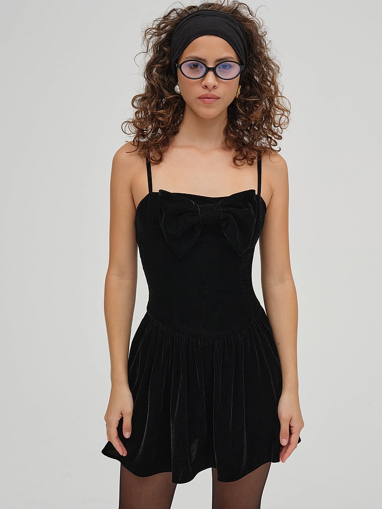For Love & Lemons Martini Olive Velvet Mini Dress