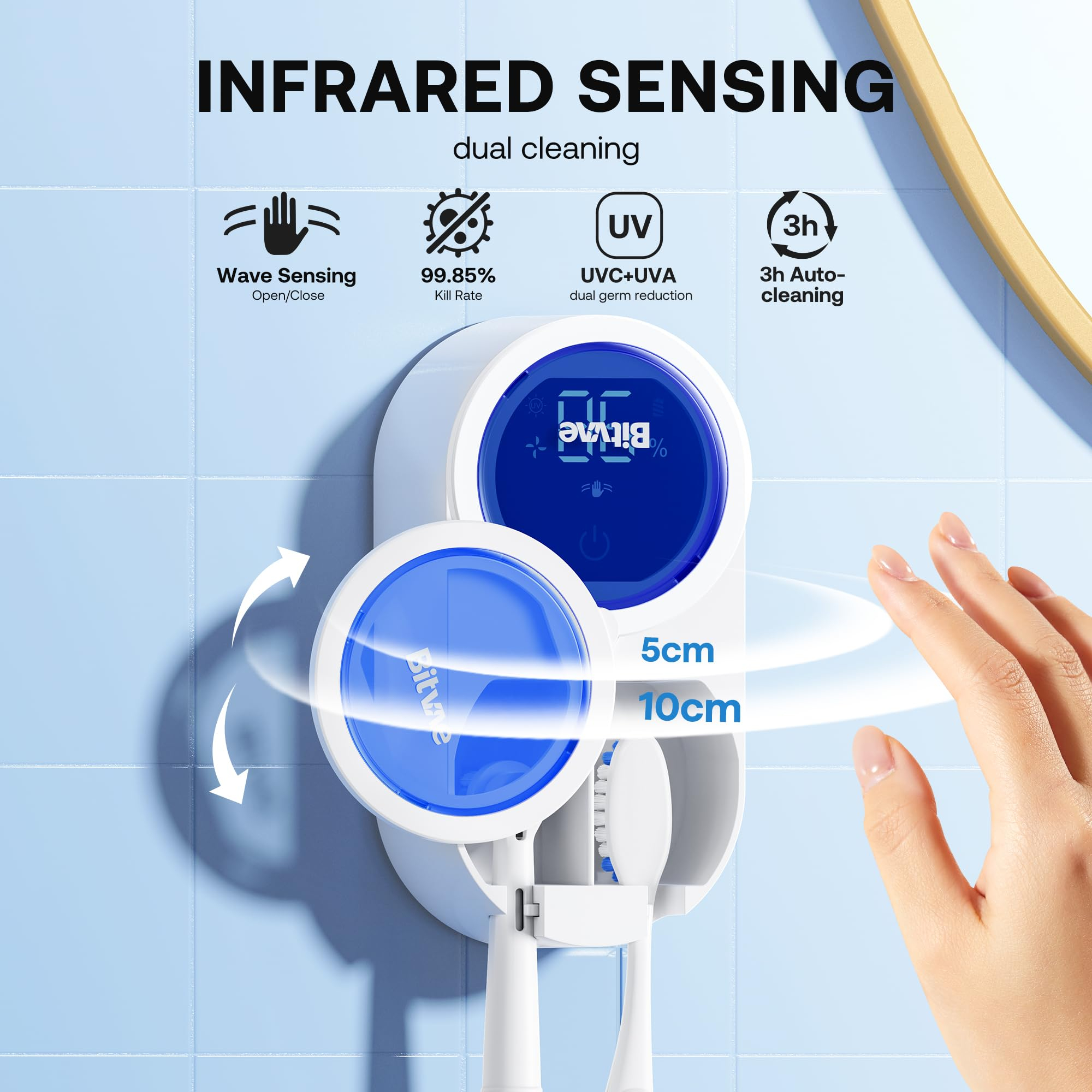 Upgraded Tooth Brush Holder for Bathroom 2.0, Infrared Sensing Toothbrush Cleaner