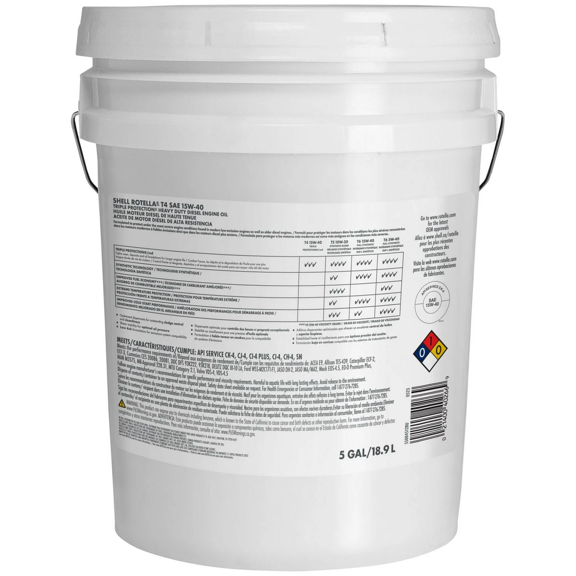 💥Costco-Last Day For Clearance✨Shell Rotella T4 Triple Protection 15W-40 Diesel Engine Oil, 5 Gallon Pail
