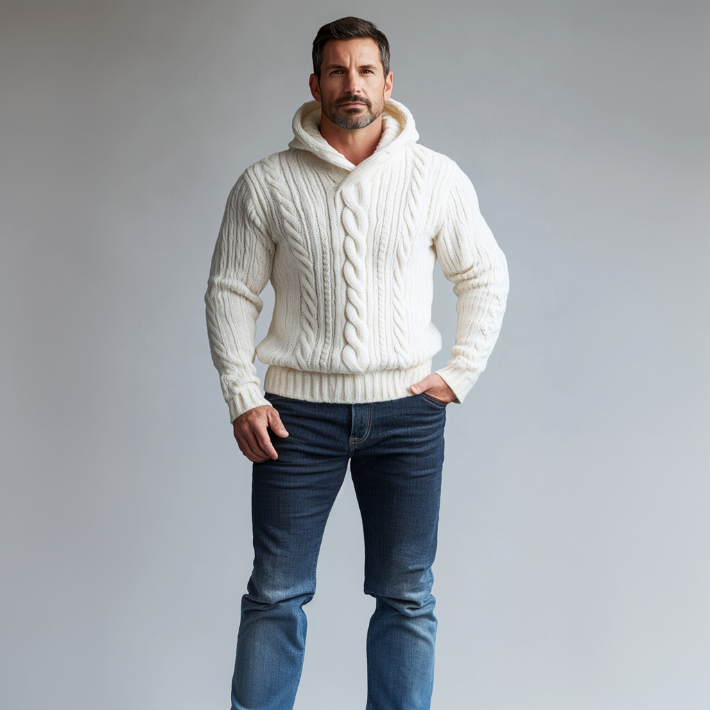 Men's Casual Cable Knit Long Sleeve Hoodie