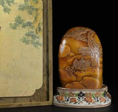 860G Old Chinese Shoushan Stone Seal Stamp Statue w/figure N2203