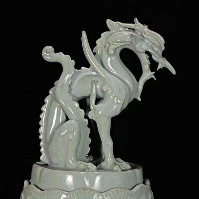 39CM Old Chinese Song Ru Yao Ru Kiln Incense Burner w/dragon N47