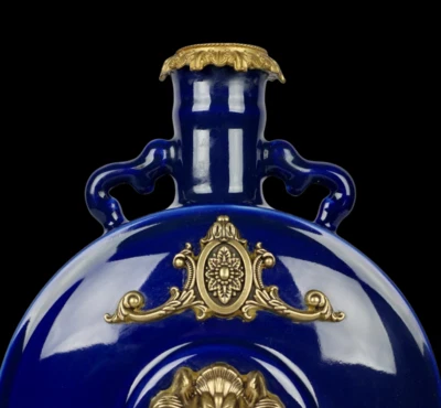 39CM Kangxi Signed Old Chinese Blue Glaze Vase w/lion N3919