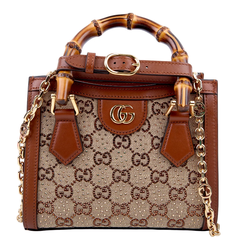 GUCCI 707449 GG Crystal Mini Diana Tote Brown