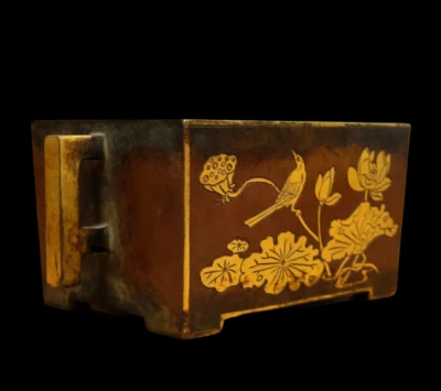 Xuande Signed Chinese Red Copper Handmade Incense Burner w/louts flower N3825