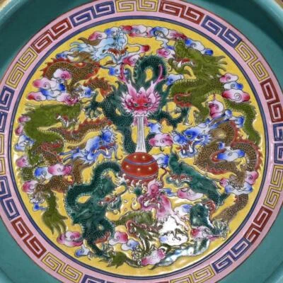 28CM Yongzheng Signed Chinese Colour Enamel Brush Washer w/dragon N299