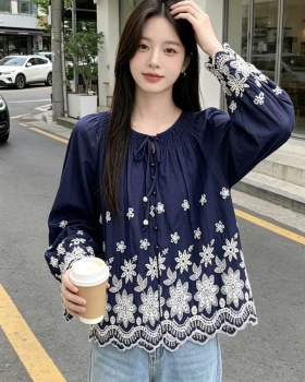 Korean style hollow shirt long sleeve tops for women
