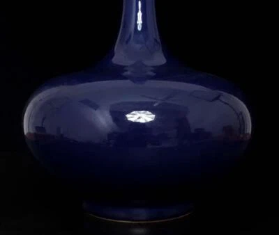 37CM Kangxi Signed Chinese Blue Glaze Vase