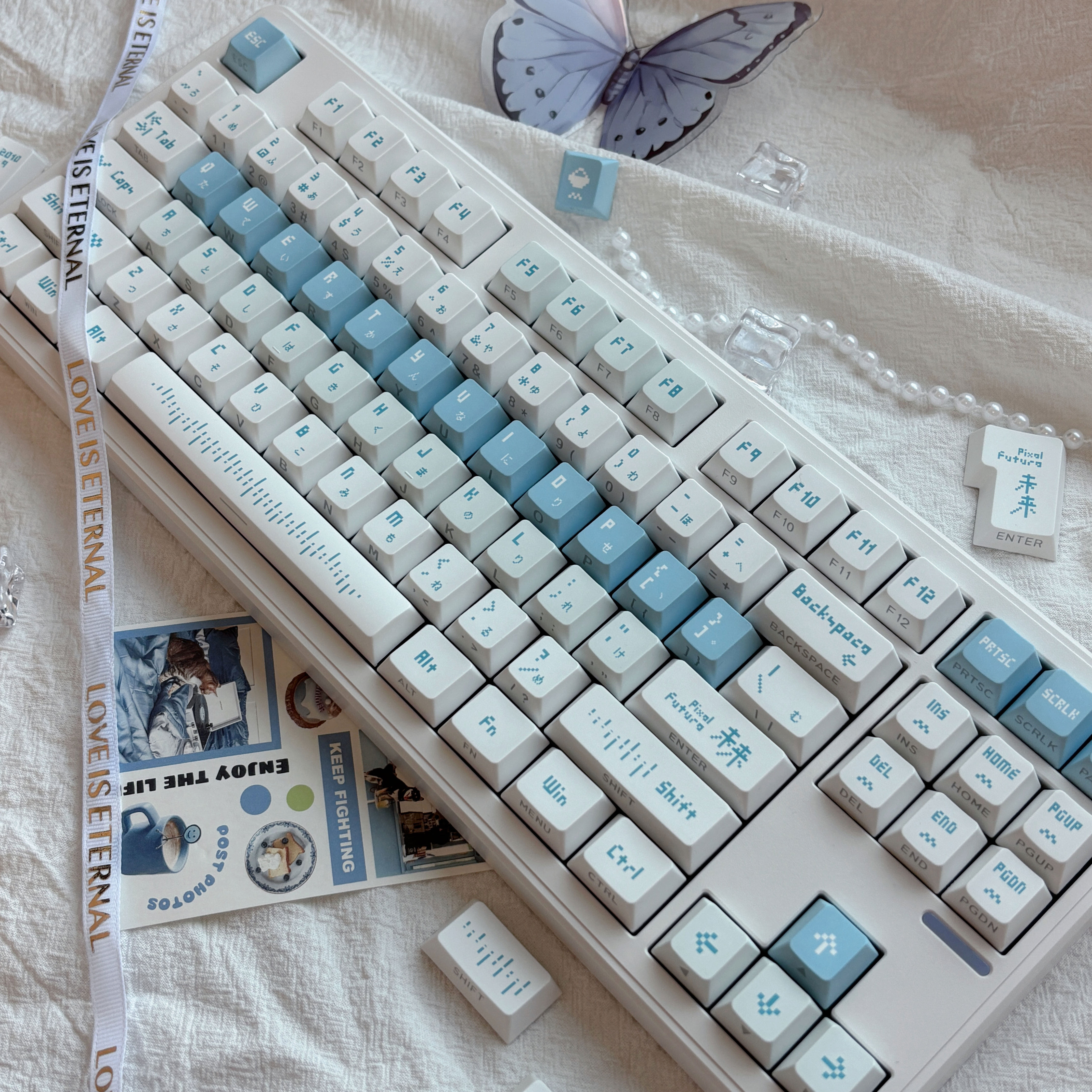 「Pixel·Snow」- PixelFuture SnowMiku PBT Cherry Profile 5-Side Dye-Sublimation Keycap Set – Shine-Through Mini Kit