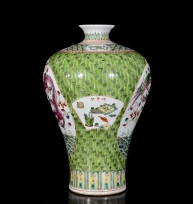 32CM Guangxu Signed Old Chinese Colour Enamel Vase W/dragon N3344