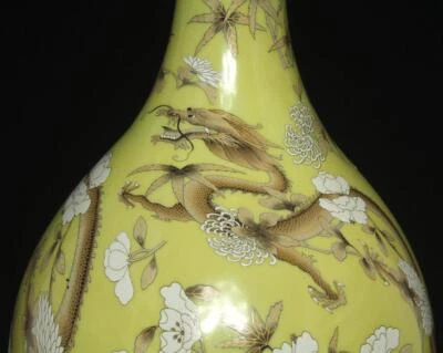 46CM Kangxi Signed Old Chinese Famille Rose Vase W/dragon