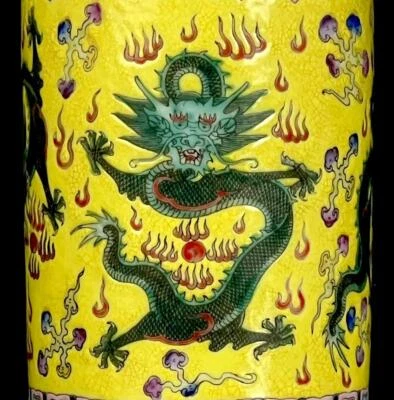 Qianlong Signed Old Chinese Colour Enamel Brush Pot W/dragon CK646