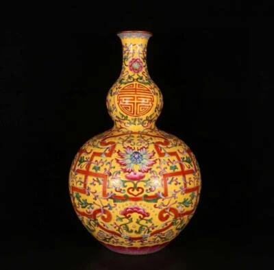 38CM Yongzheng Signed Old Chinese Colour Enamel Vase W/flower N1558