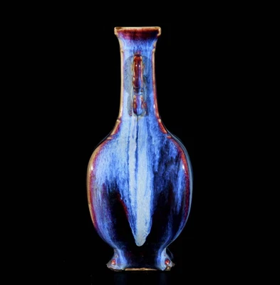 28CM Qianlong Signed Old Chinese Yaobian Glaze Vase W/ear N3546