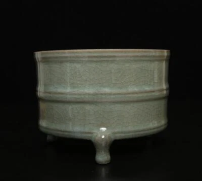 Old Chinese Ru Yao Ru Kiln Incense Burner w/three feet