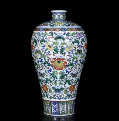32CM Yongzheng Signed Old Chinese Doucai Vase W/flower N3765