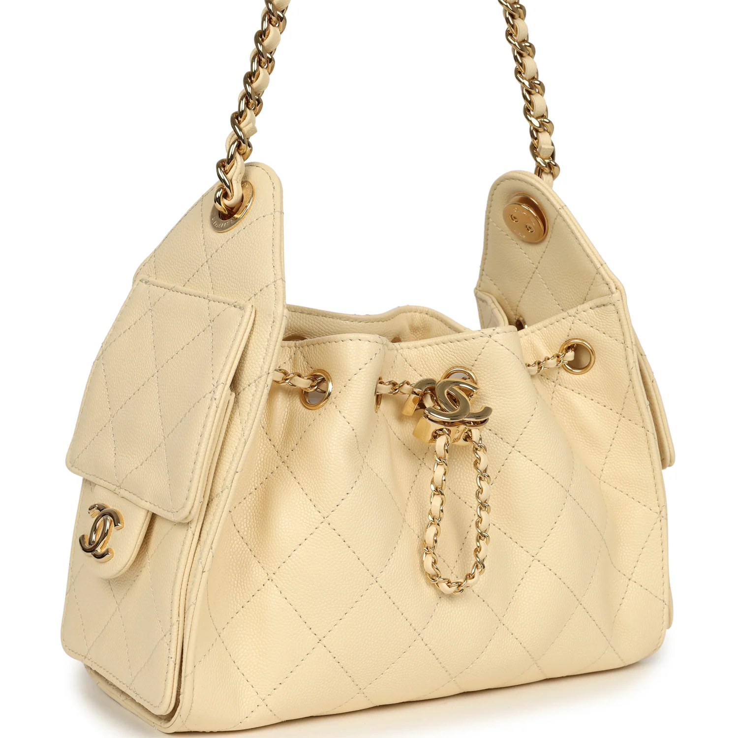 CHANEL Mini 25 Hobo Bag Ecru Caviar Gold Hardware