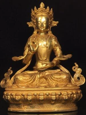 30CM Old Chinese Bronze Gilding Statue Buddha CK340