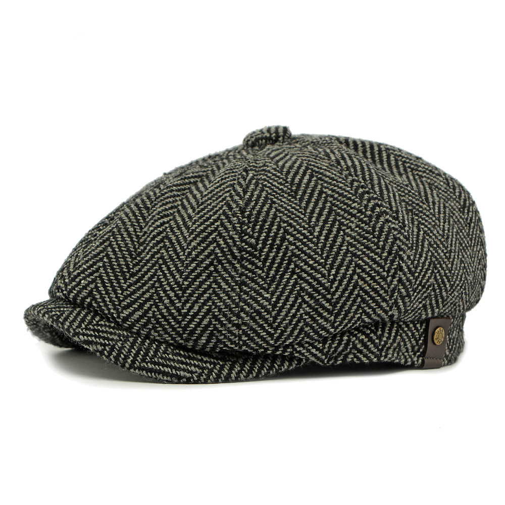 Men's Retro Herringbone Pattern Patchwork Elastic Band Newsboy Cap