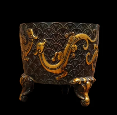 Xuande Signed Old Chinese Red Copper Handmade Incense Burner w/dragon N3881