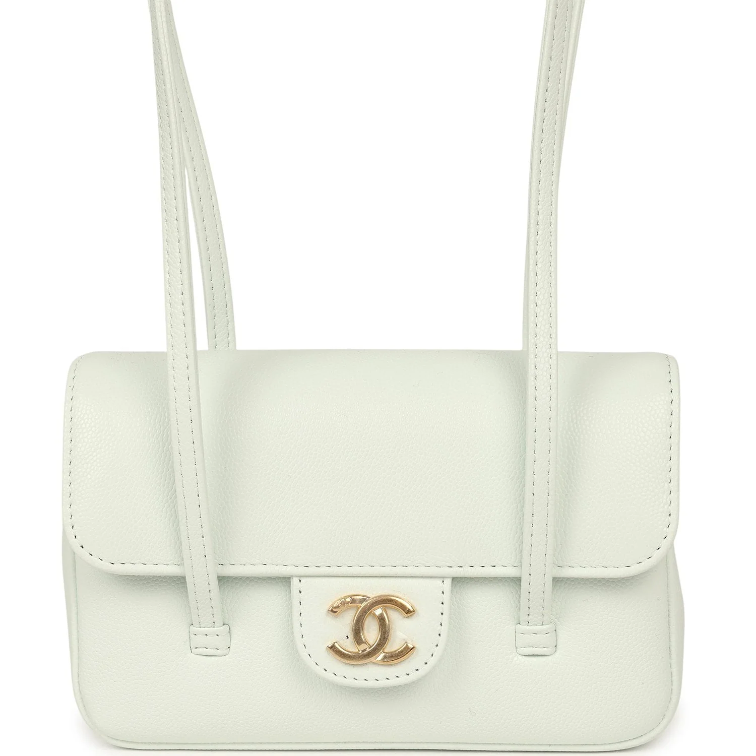 CHANEL Mini Preppy Coco Clutch With Straps Light Blue Shiny Caviar Brushed Gold Hardware