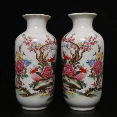 Pair Qianlong Signed Antique Chinese Famille Rose Vase W/phoenix