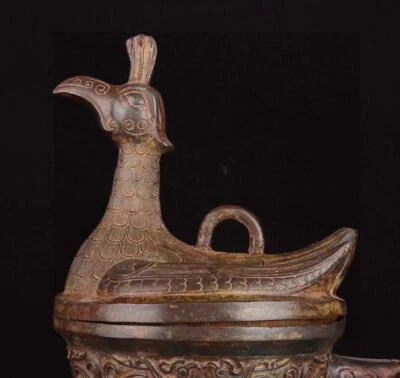 38CM Old Chinese Bronze Statue Pot Jar w/phoenix N1760