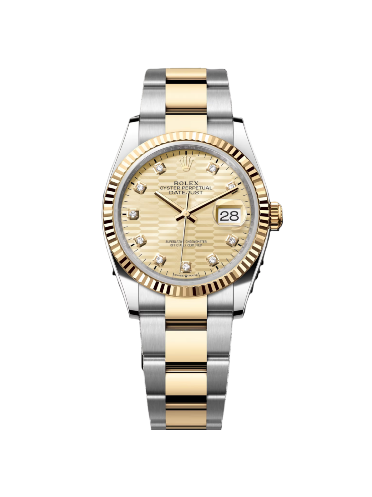 RLX  Datejust 36mm 126233 Champagne Fluted Motif Diamond Dial Jubilee Bracelet