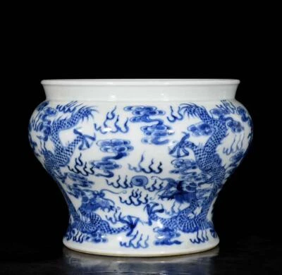 Kangxi Signed Old Chinese Blue and White Pot W/dragon N3542