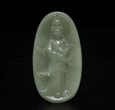 65G Chinese Carved Nephrite Jade Pendant w/Guanyin Buddha
