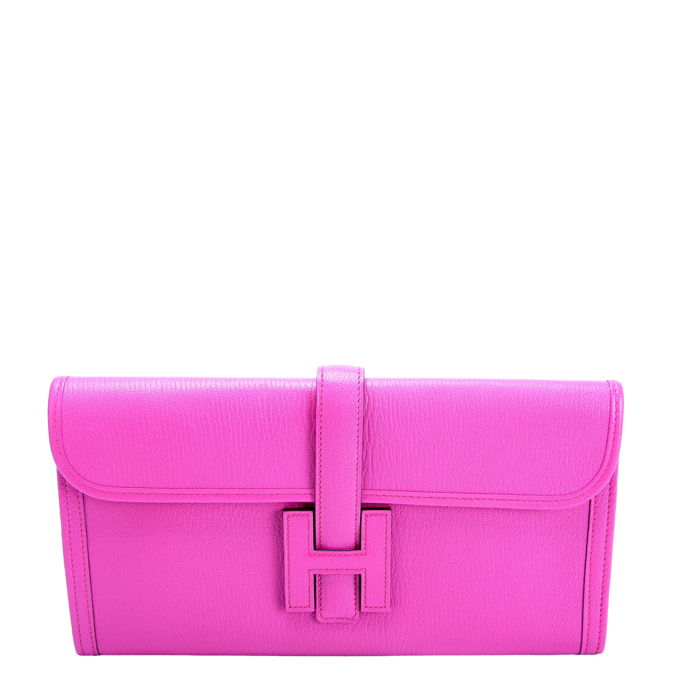 HERMÈS Jige Elan 29 Clutch Chevron Mysore Hot Pink