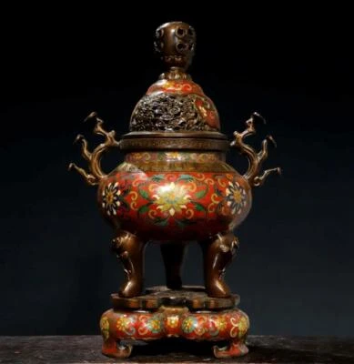 40CM Qianlong Signed Chinese Bronze Cloisonne Enamel Incense Burner N2922