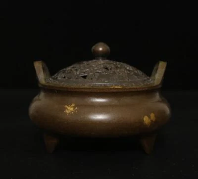 Ming Xuande Signed Old Chinese Copper Lid Incense Burner w/ear