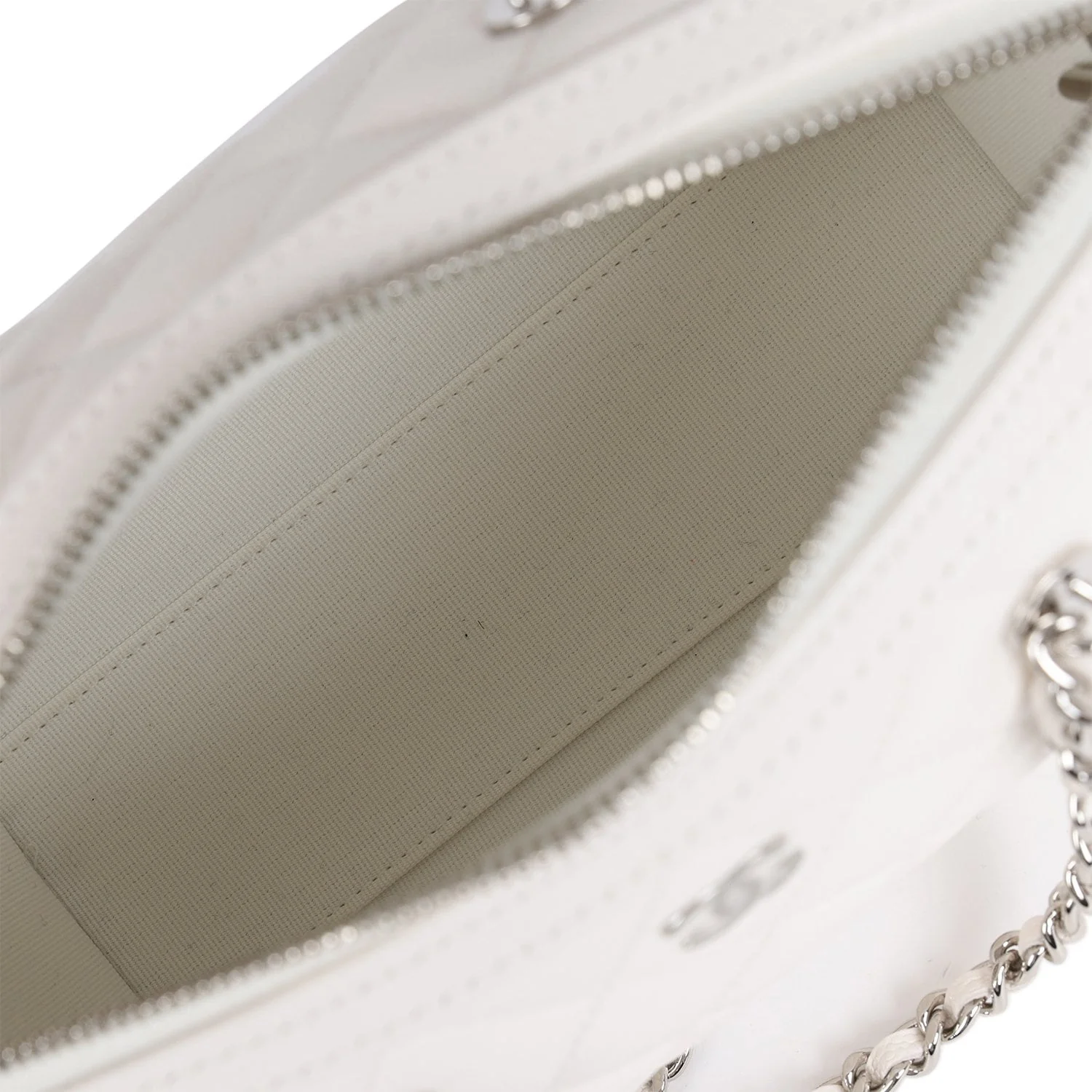 Chanel Mini Timeless Classic Barrel Bag with Chain White Shiny Caviar Silver Hardware