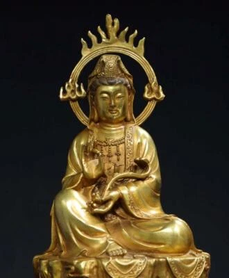 30CM Old Chinese Bronze Statue w/ Guanyin Buddha N2860