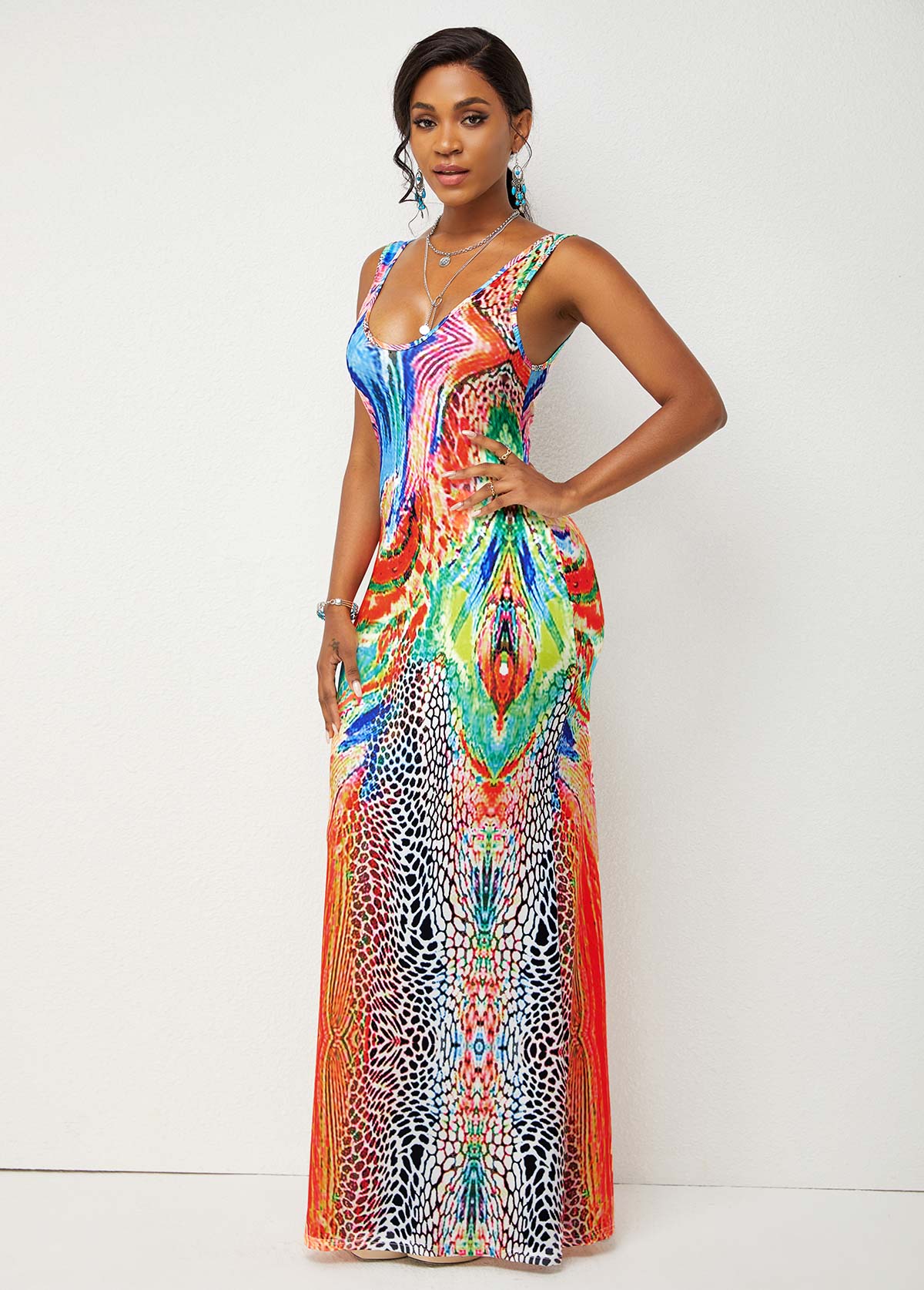 High Waist Wide Strap Printed Dress