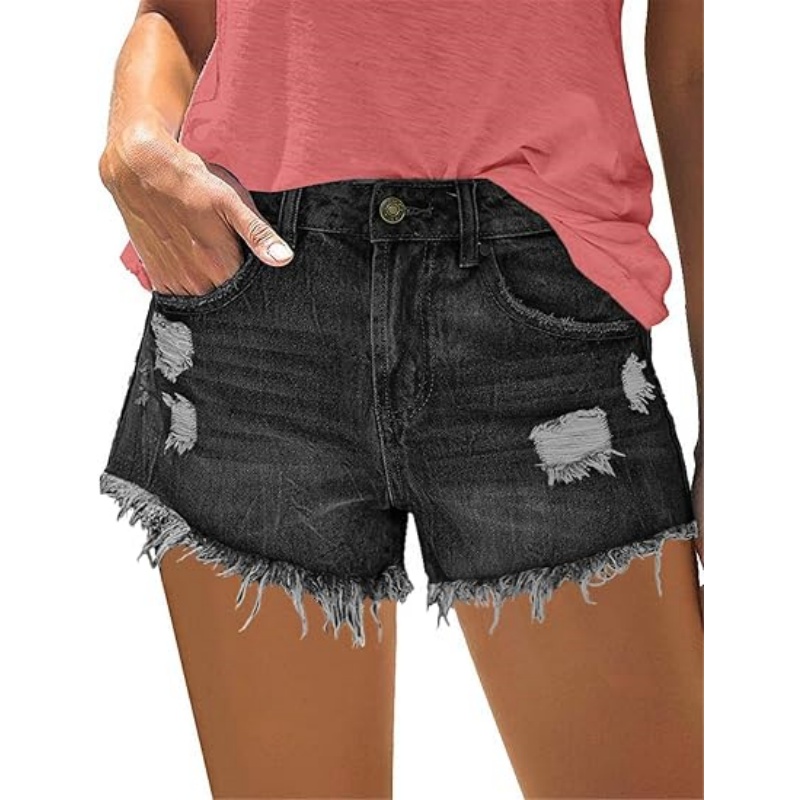 Women's High Rise Vintage Black Washed Denim Shorts