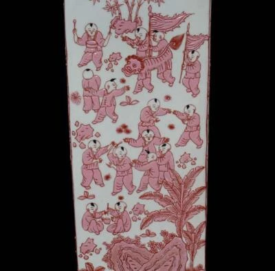 48CM Kangxi Signed Old Chinese Famille Rose Vase W/kid