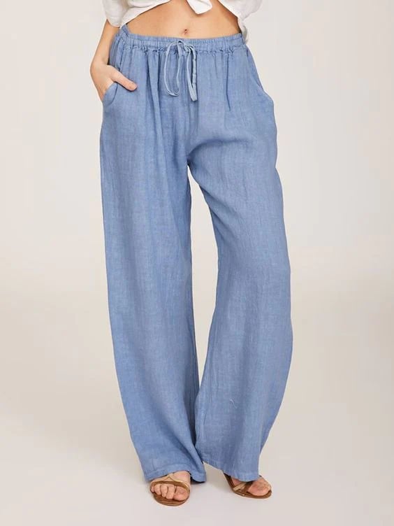 Womens Classic Loose Cotton Linen Casual Trousers