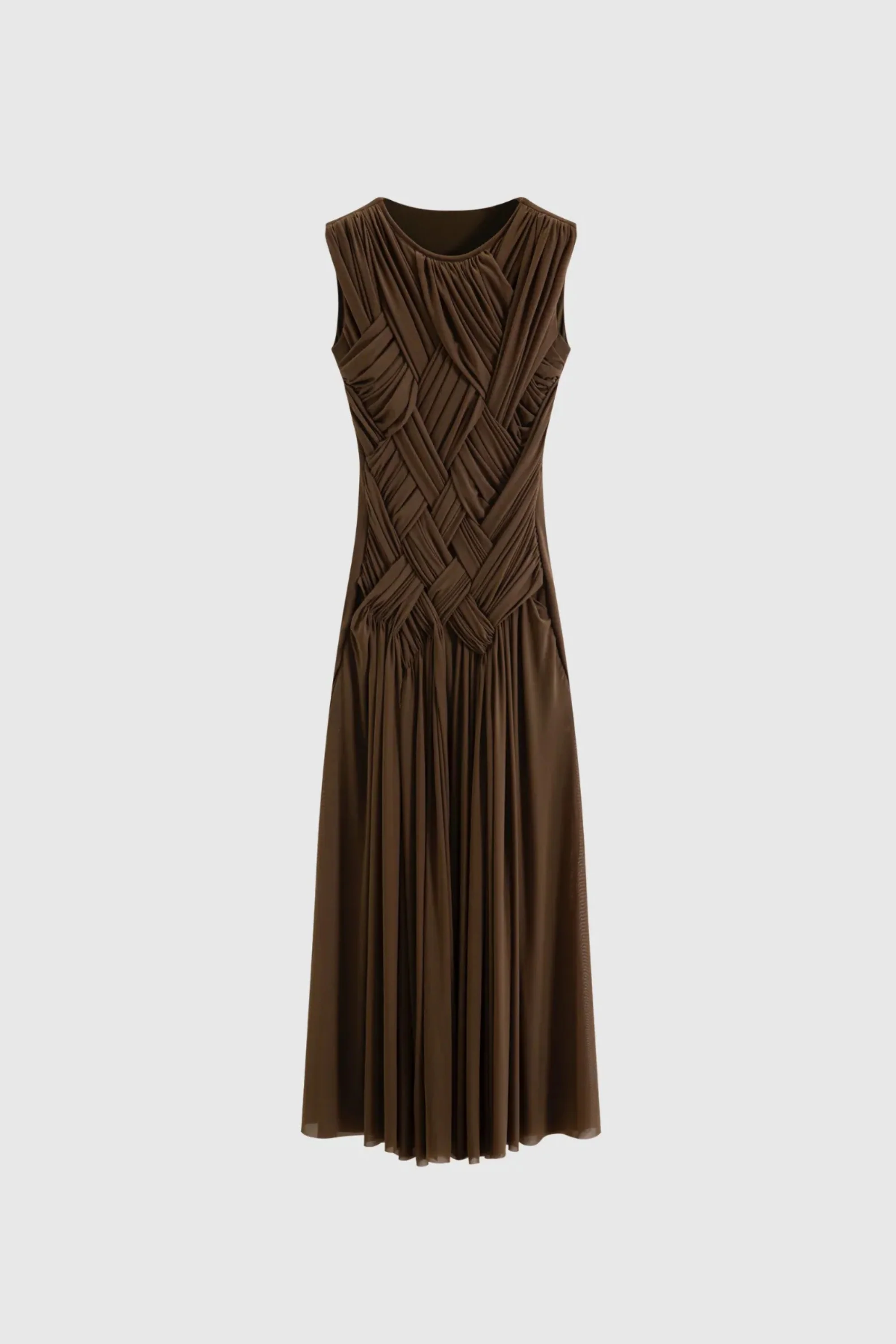 Brown Braided Slit Maxi Dress
