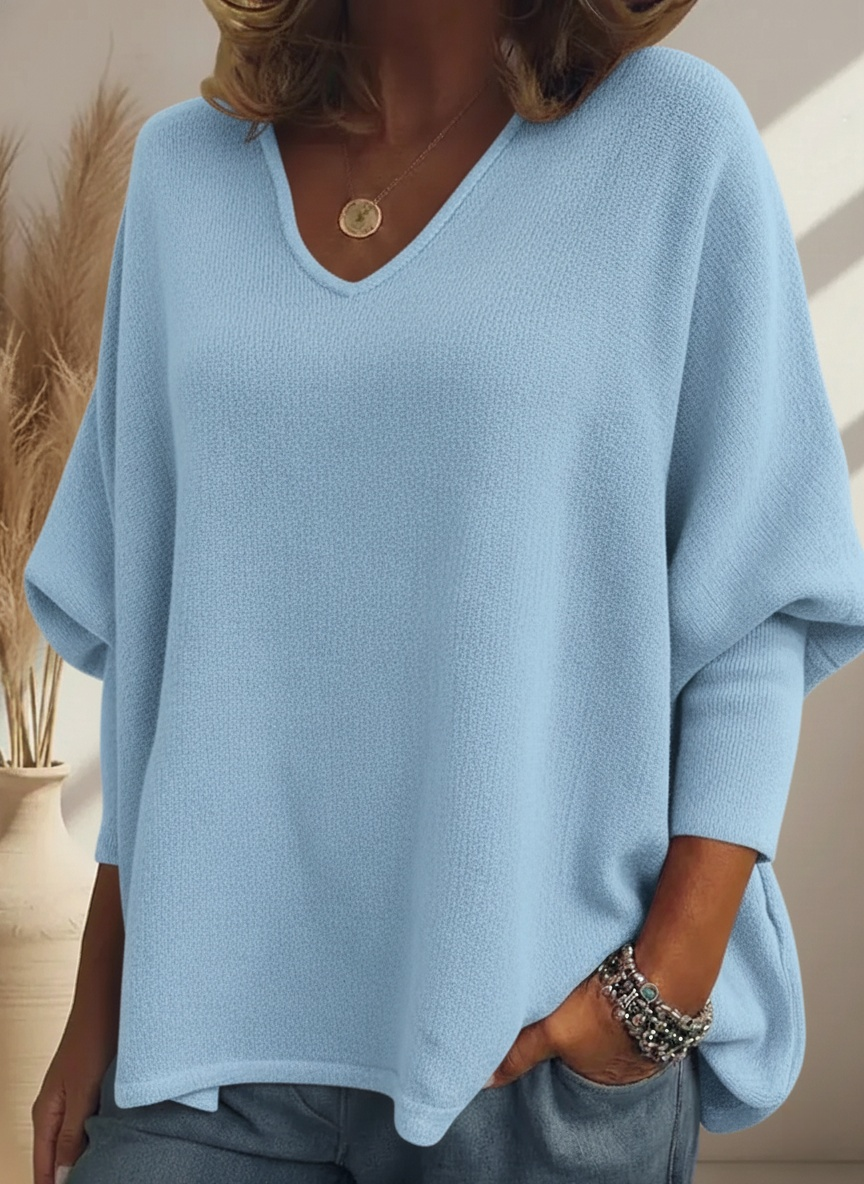 🌲 SALE🔥 Cozy Batwing Sleeve V-neck Knit Pullover