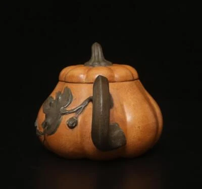 Jiang Rong Signed Old Chinese Handmade Yixing Zisha Teapot w/pumpkin