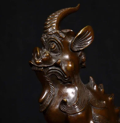 Qianlong Signed Old Chinese Copper Statue w/kylin N4216