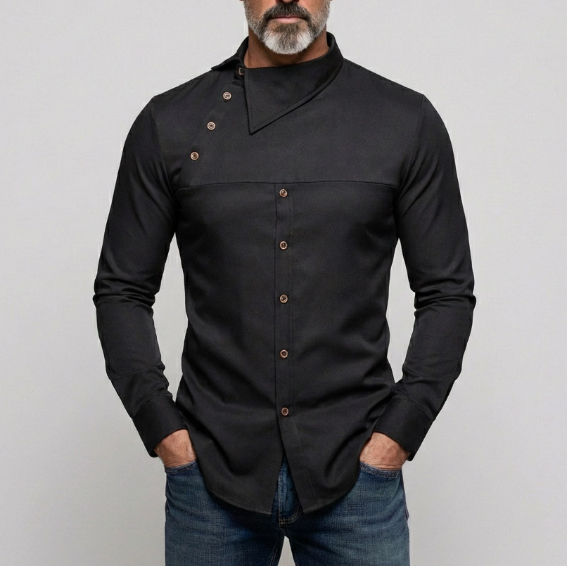 Men's Casual Solid Shirt Collar Asymmetrical Buttons Long Sleeve Shirts