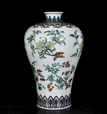 36CM Yongzheng Signed Old Chinese Doucai Vase W/peach N3300