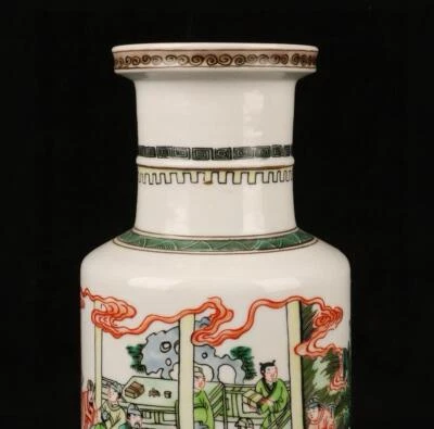 26CM Kangxi Signed Old Chinese Wucai Vase W/figure N1454
