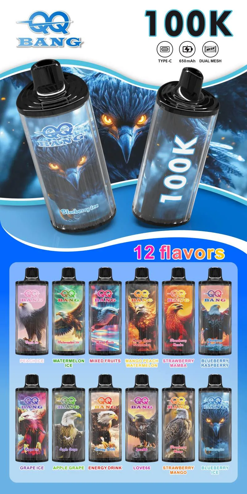 【Minimum order of 2 items】QQ Bang 100K Disposable Vape – 100,000 Puffs | Independent Flavor Chamber